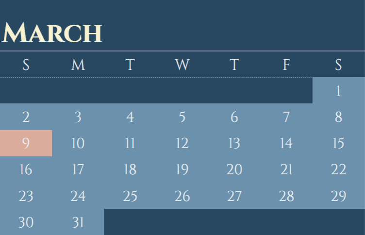 March Calendar Page